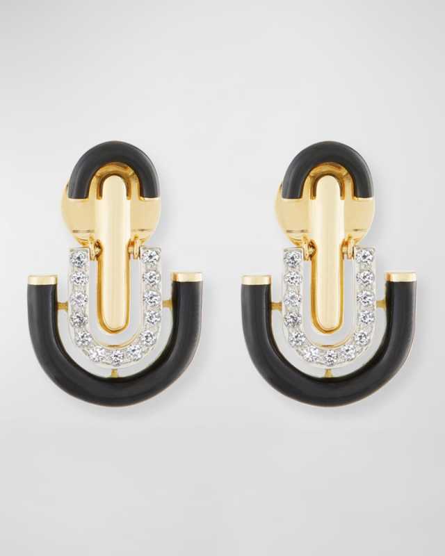 Black Enamel & Diamond Unity Earrings